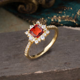 Princess Cut 1.2 Carat Garnet Pave Ring Halo Engagement Ring
